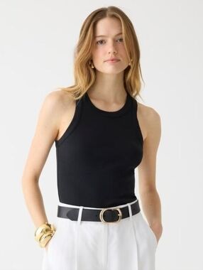 NWT J. Crew Perfect Fit High Neck 100% Cotton  Tank Top Black Size Medium